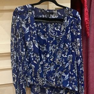 WHITE HOUSE BLACK MARKET blue floral X large blouse sz 12